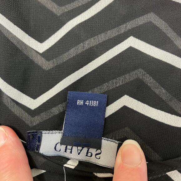 Chaps Womens SZ S Chevron Black & White Top Sheer Asymmetrical Hem Bow At Waist - Picture 14 of 14